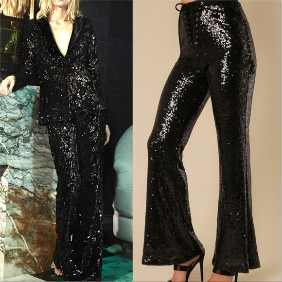 MODA ME COUTURE Pants - Black Sequin Pants